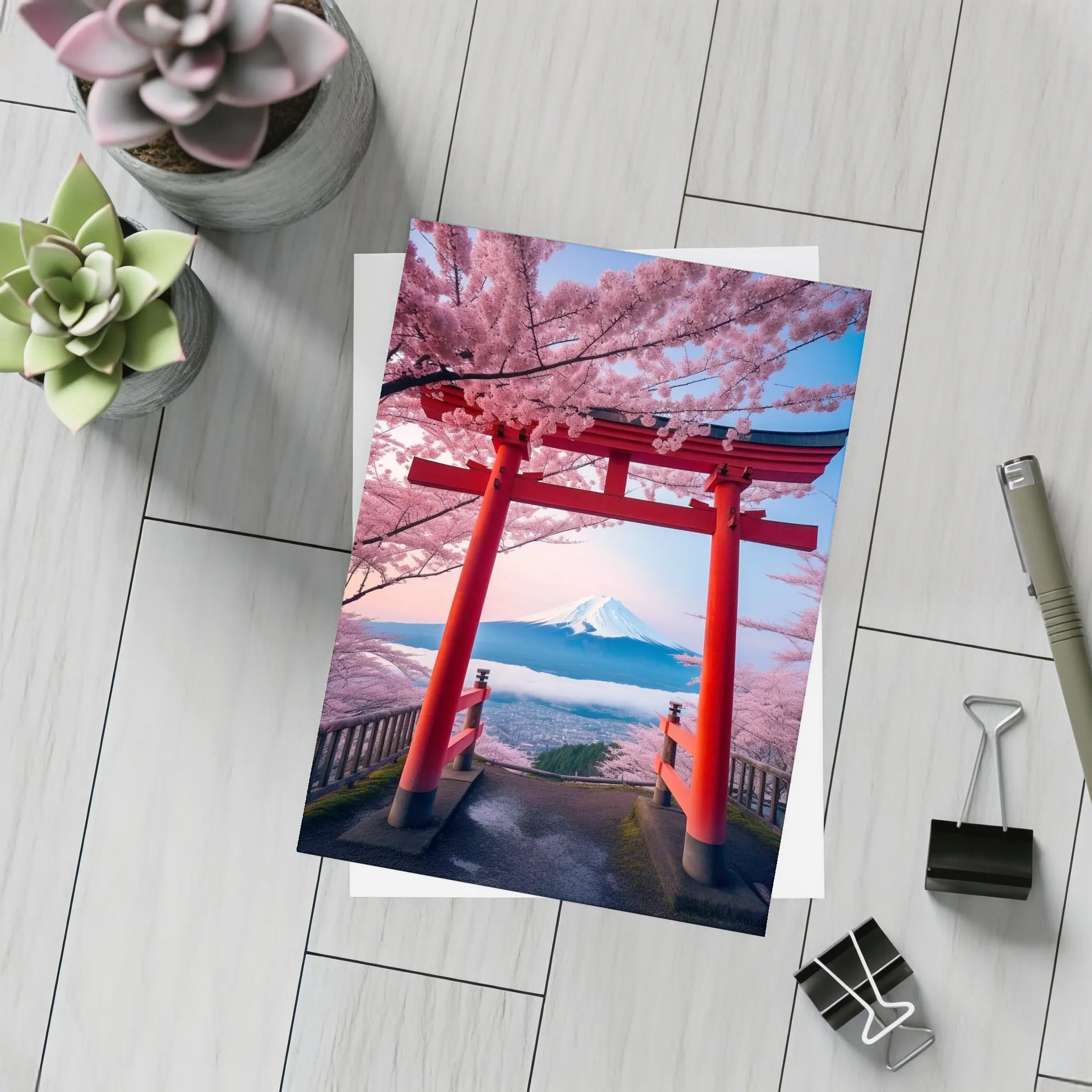Red Torii Gate Mount Fuji Cherry Blossoms – Postcards
