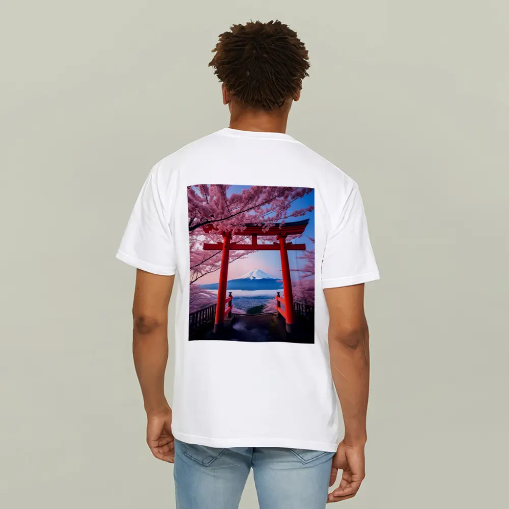 Red Torii Gate Mount Fuji Cherry Blossoms – T-Shirts
