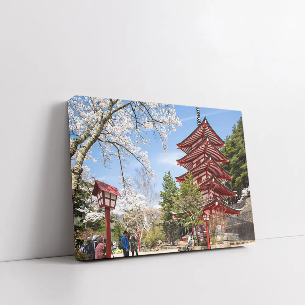 Red Japanese Pagoda Cherry Blossom Spring – Wall Art