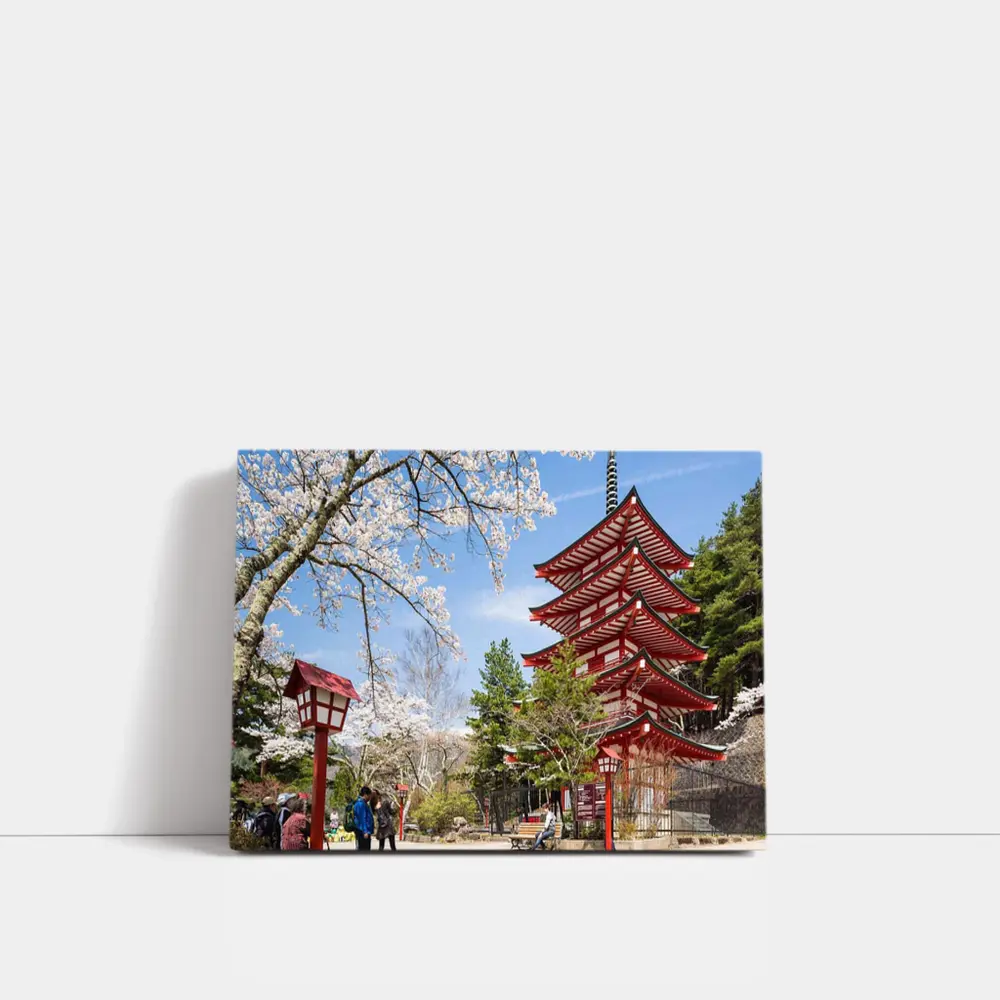 Red Japanese Pagoda Cherry Blossom Spring – Wall Art
