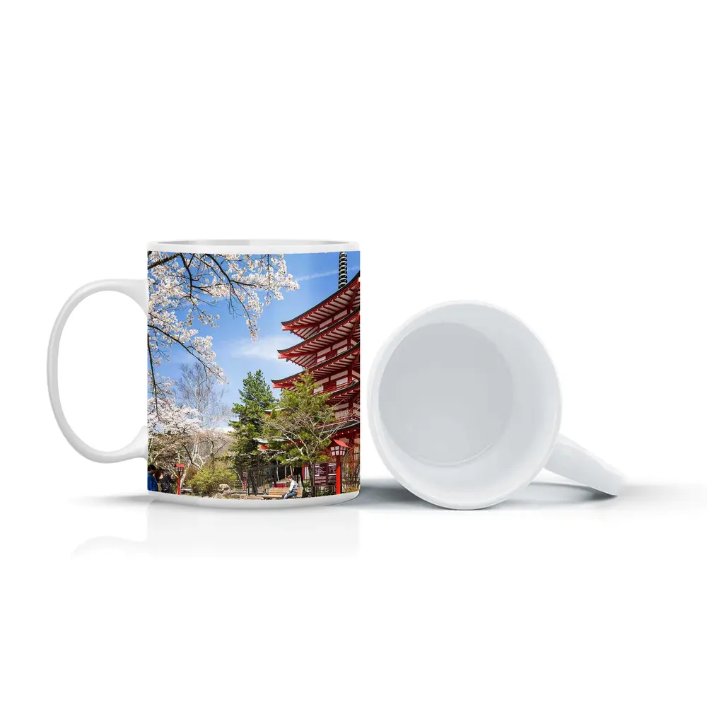 Red Japanese Pagoda Cherry Blossom Spring – Mugs