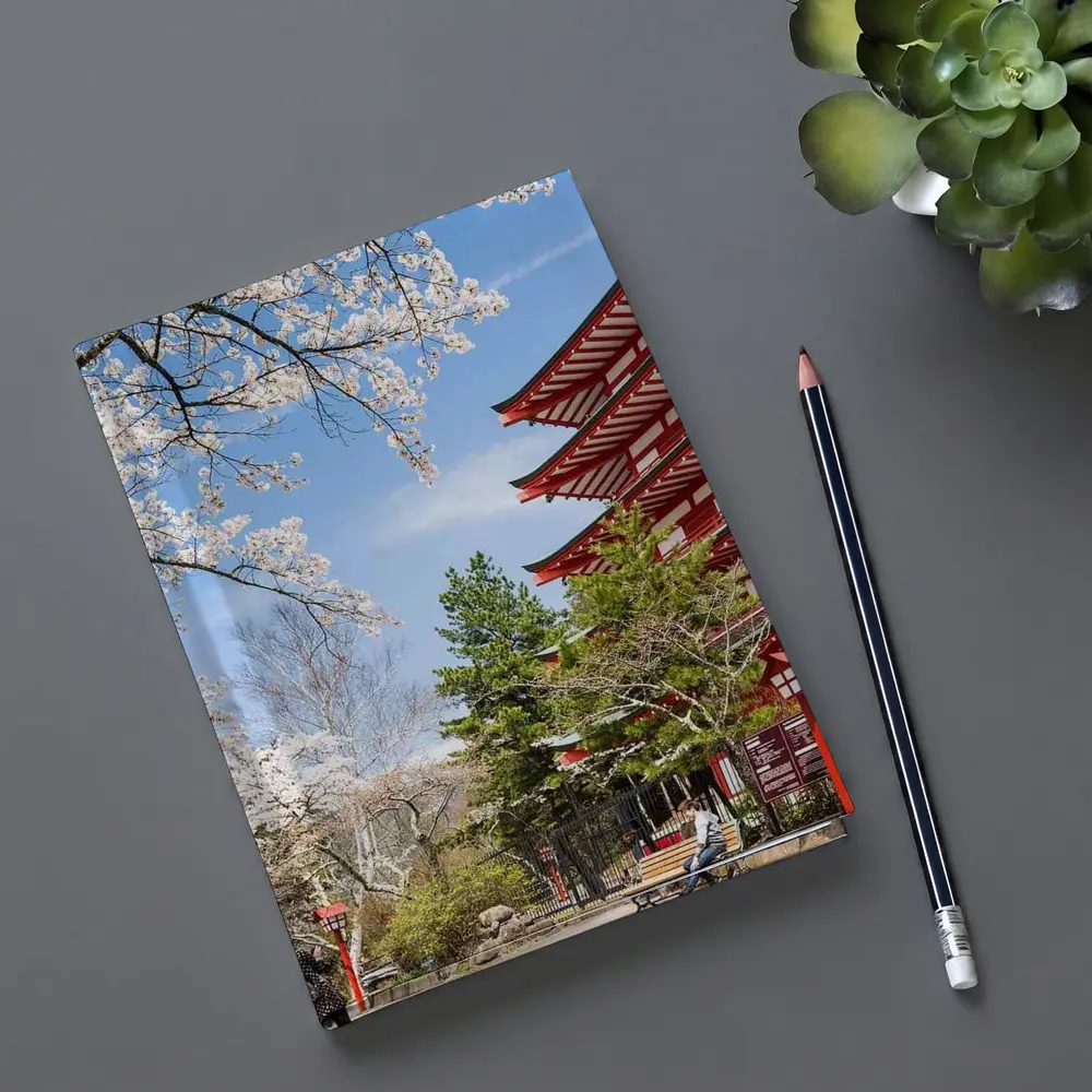 Red Japanese Pagoda Cherry Blossom Spring – Notebooks