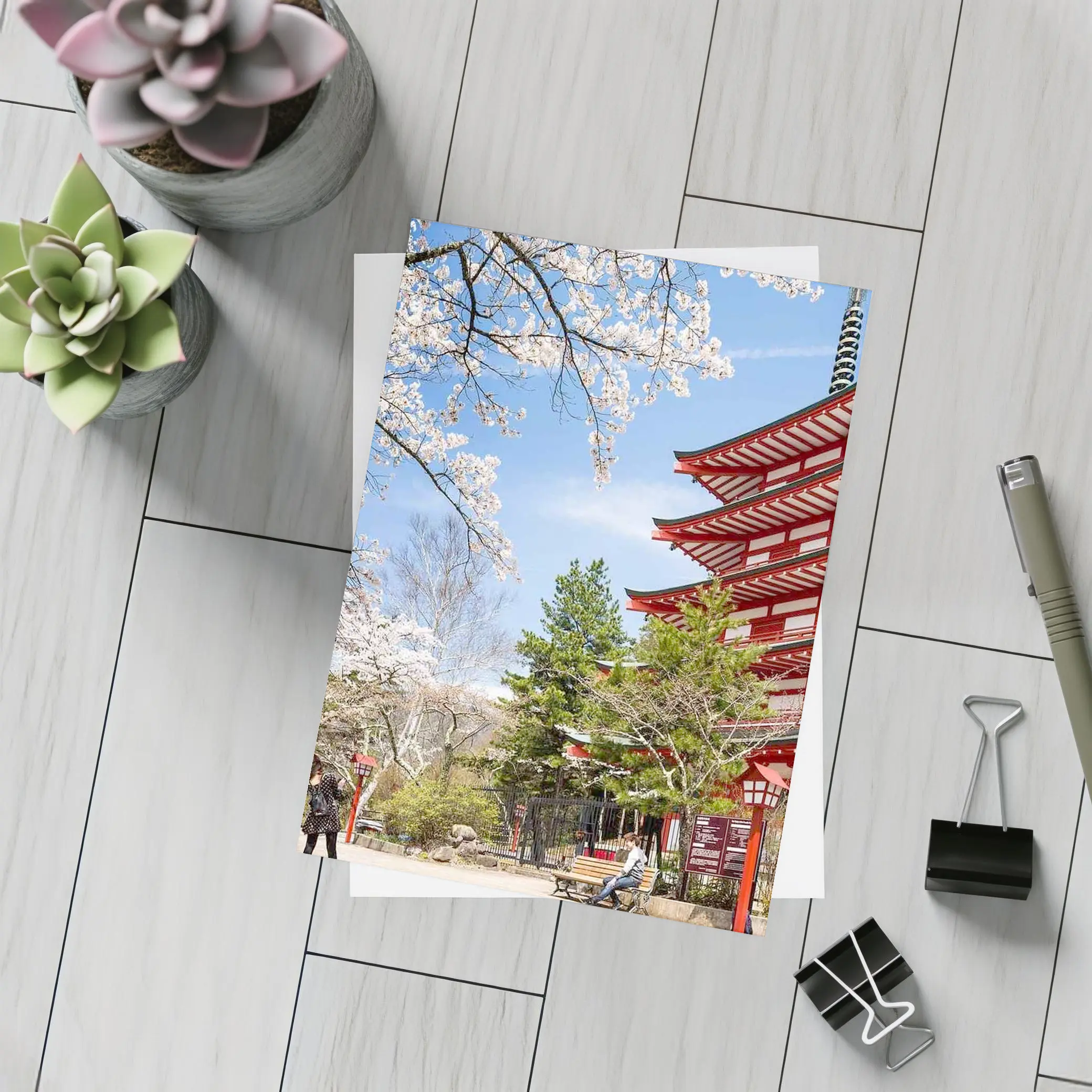 Red Japanese Pagoda Cherry Blossom Spring – Postcards