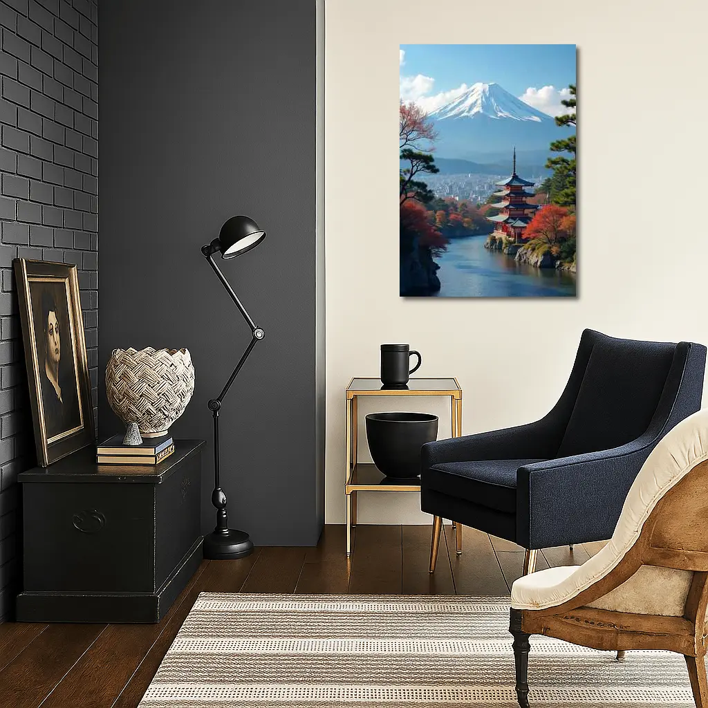 Mount Fuji Pagoda River Autumn Japan – Wall Art
