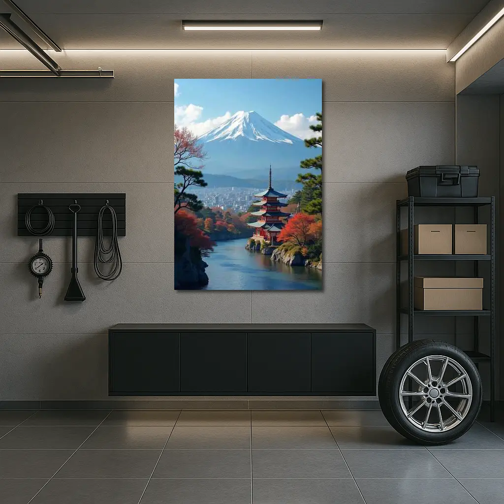 Mount Fuji Pagoda River Autumn Japan – Wall Art