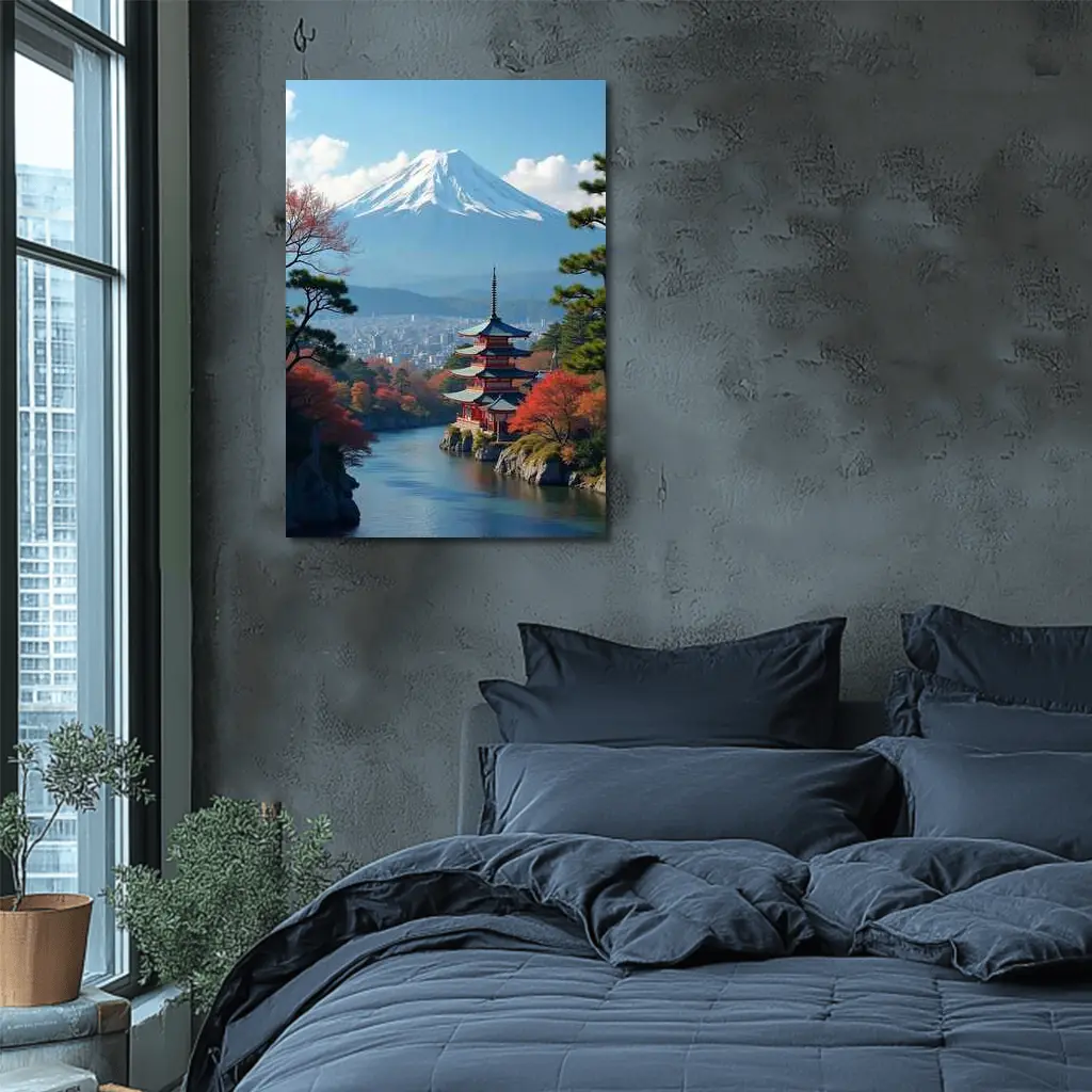 Mount Fuji Pagoda River Autumn Japan – Wall Art