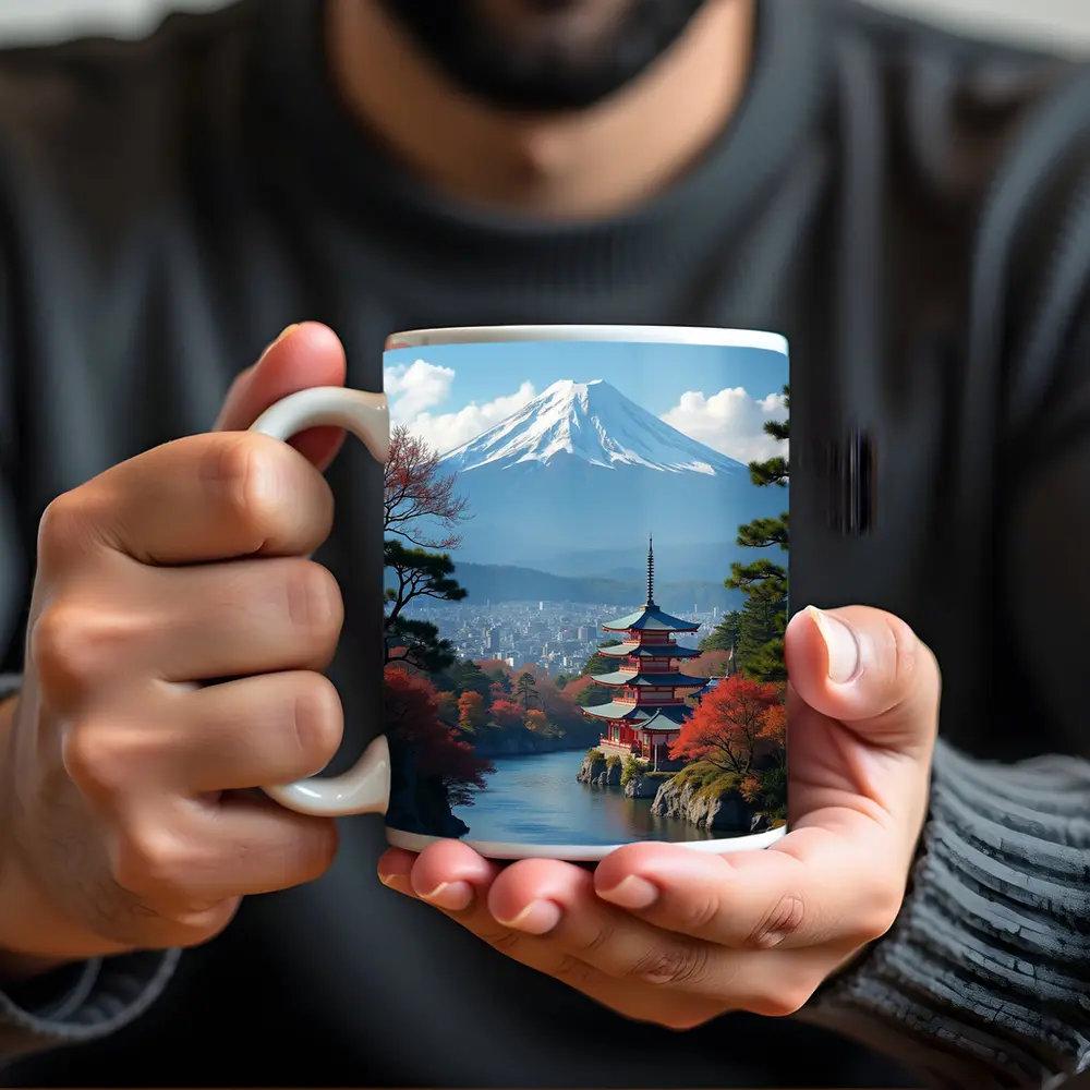 Mount Fuji Pagoda River Autumn Japan – Mugs