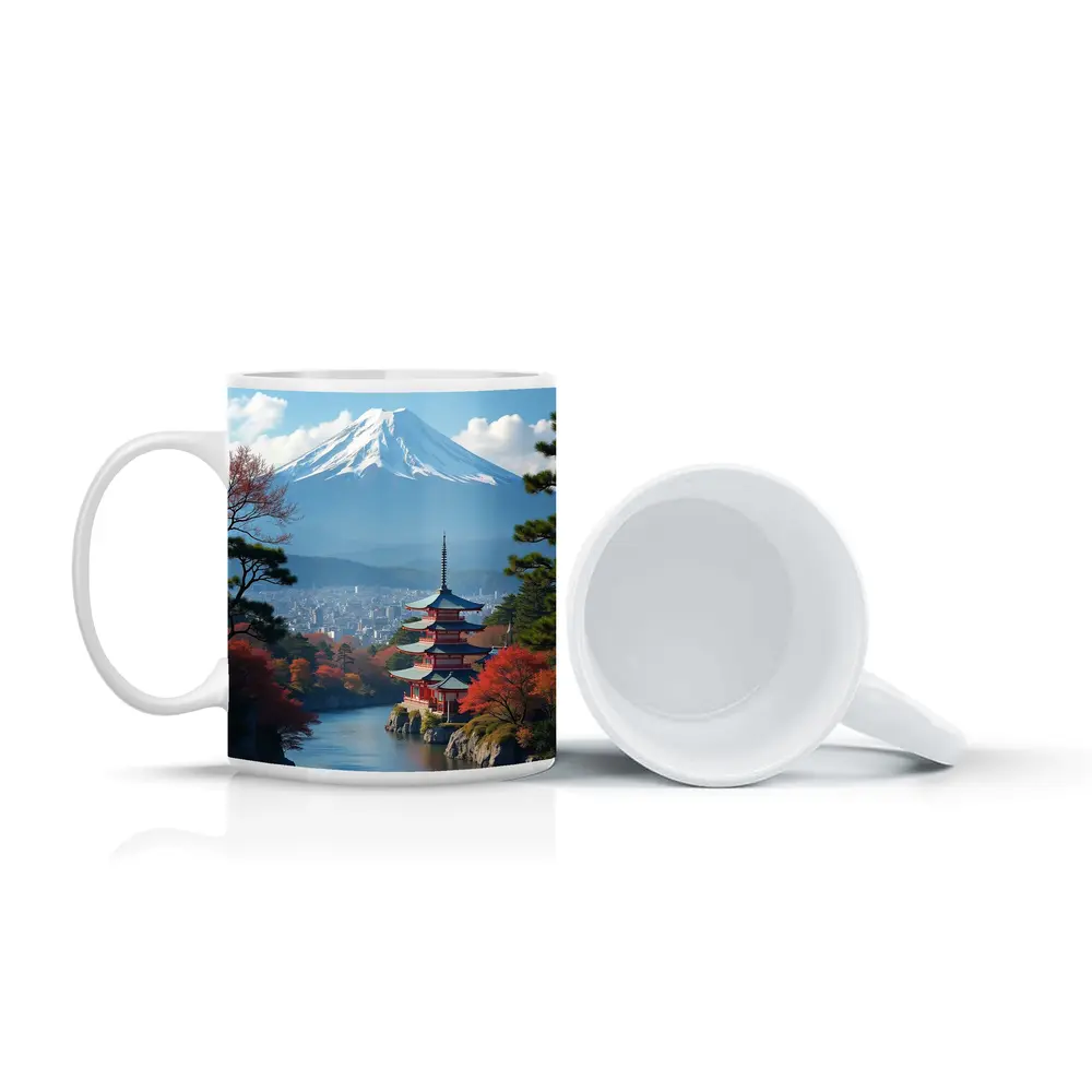 Mount Fuji Pagoda River Autumn Japan – Mugs