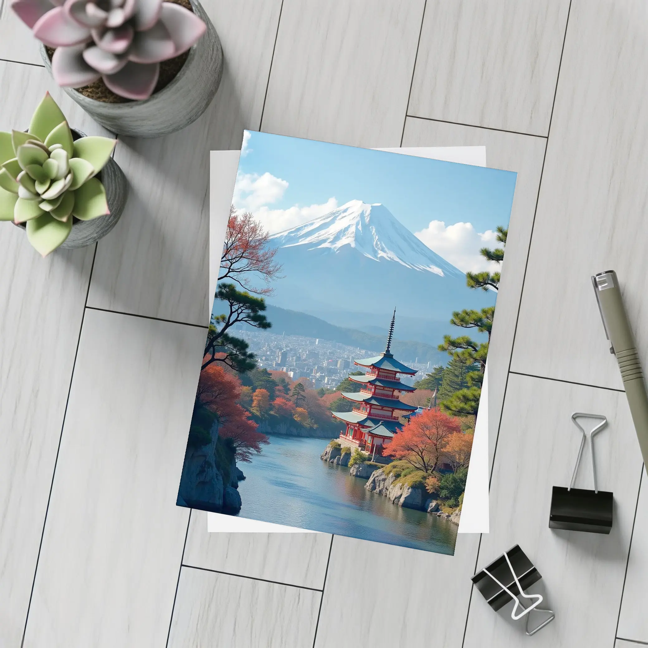 Mount Fuji Pagoda River Autumn Japan – Postcards