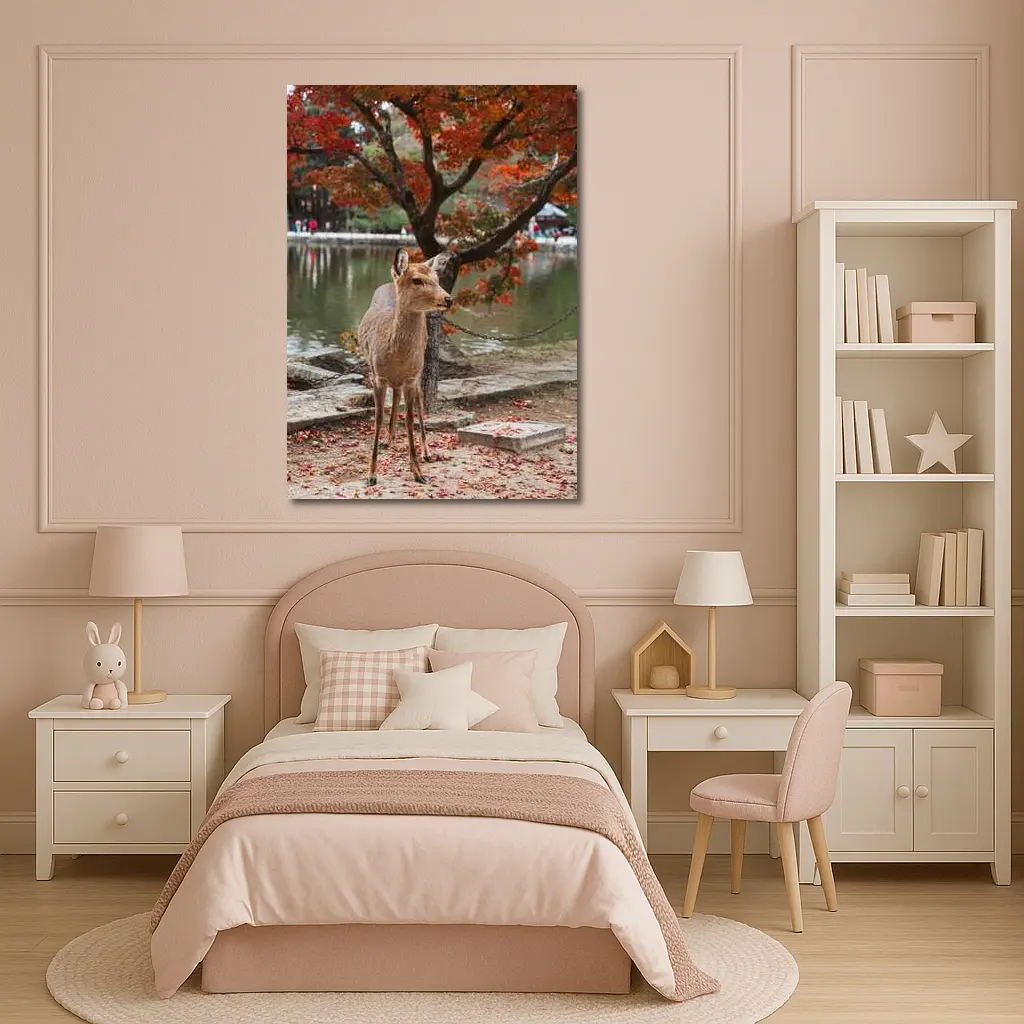 Sika Deer by Autumn Lake Japan – Wall Art