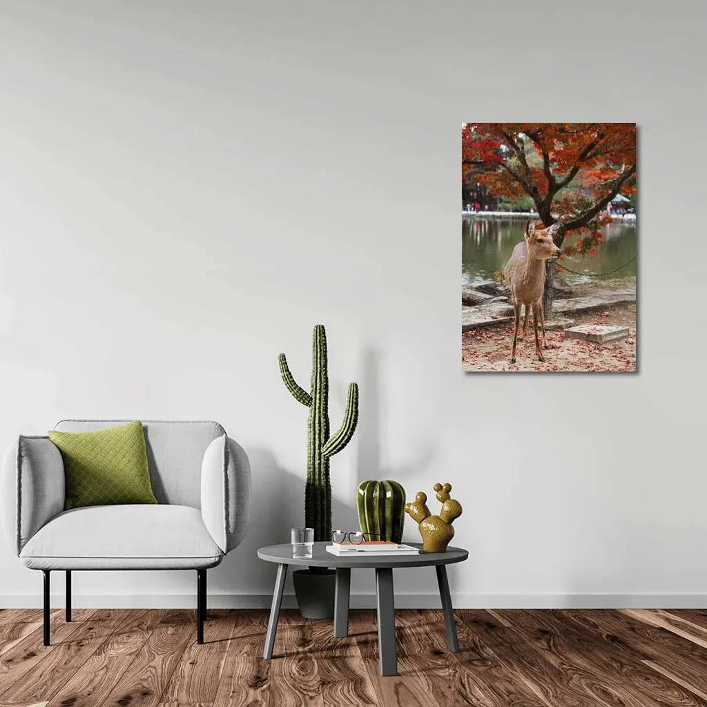 Sika Deer by Autumn Lake Japan – Wall Art