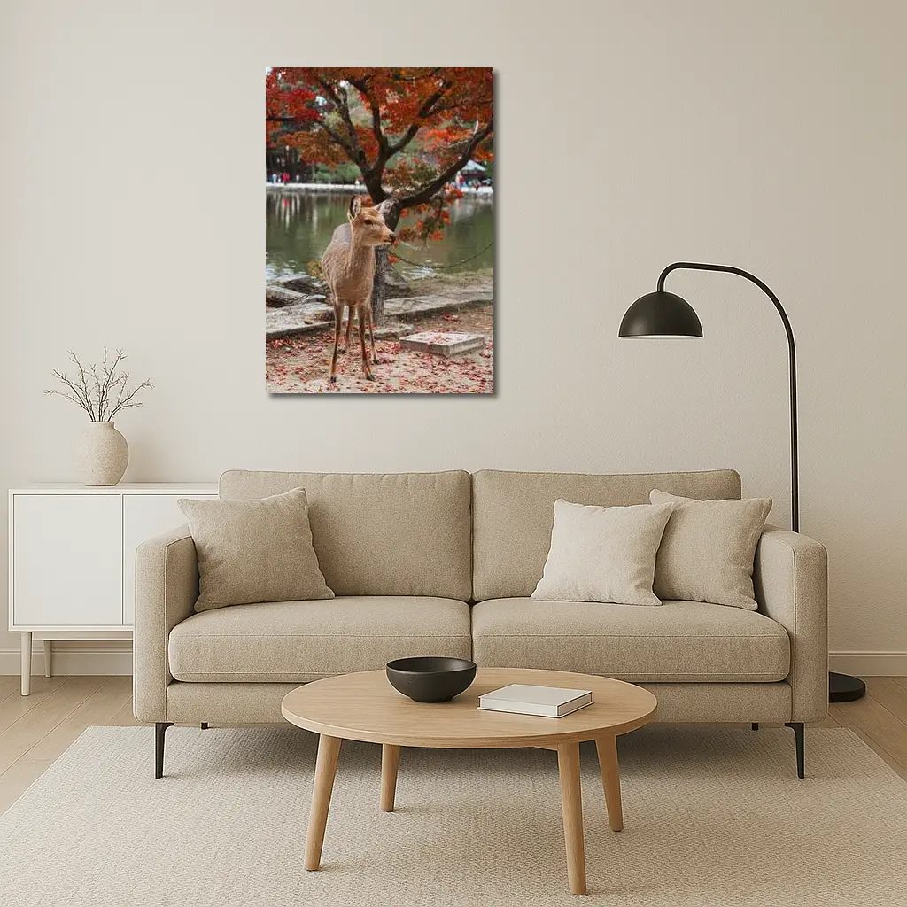Sika Deer by Autumn Lake Japan – Wall Art