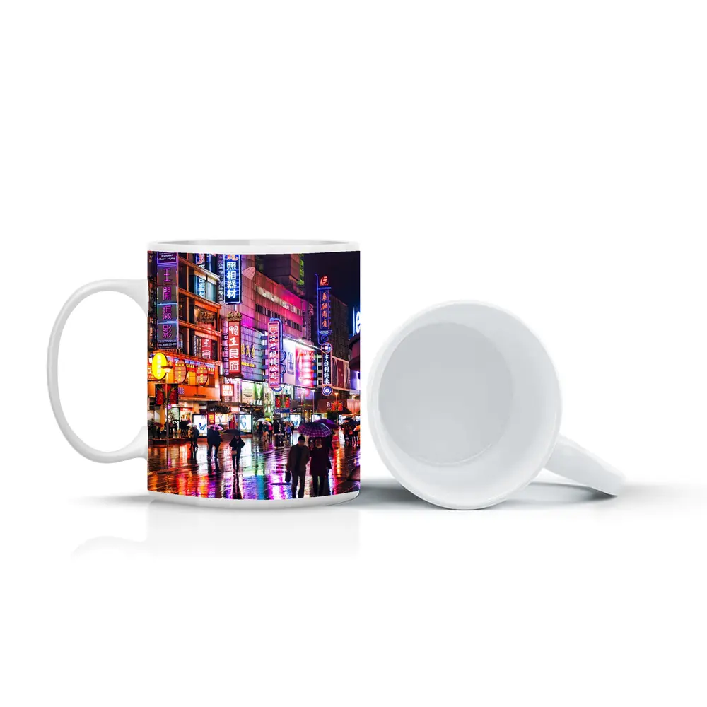 Neon Night Rain Streets Shanghai China – Mugs