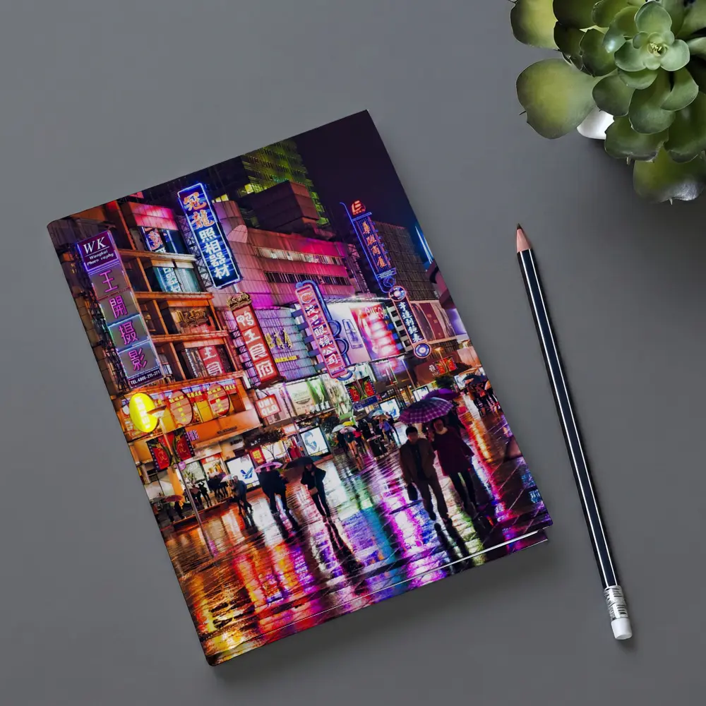 Neon Night Rain Streets Shanghai China – Notebooks