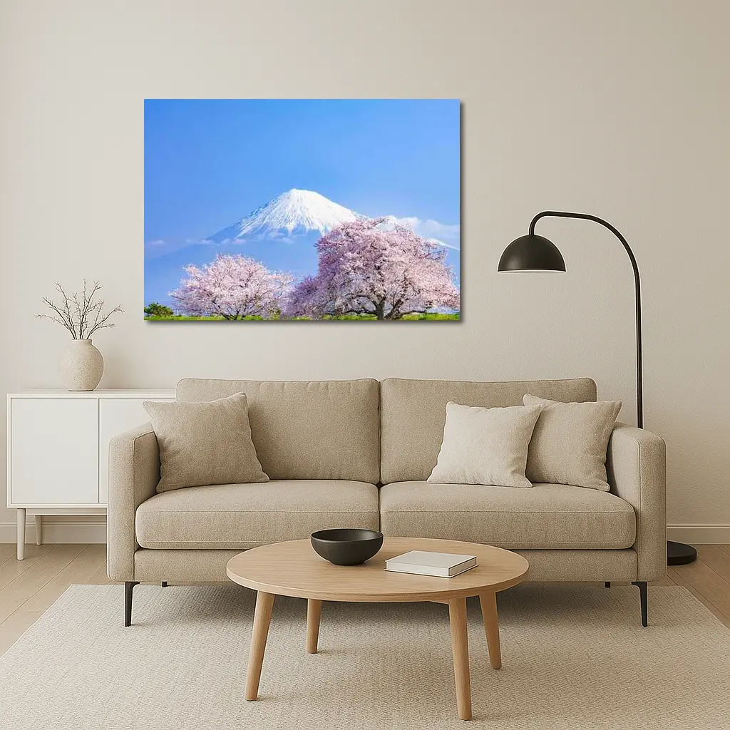 Mount Fuji Cherry Blossoms Blue Sky Japan – Wall Art