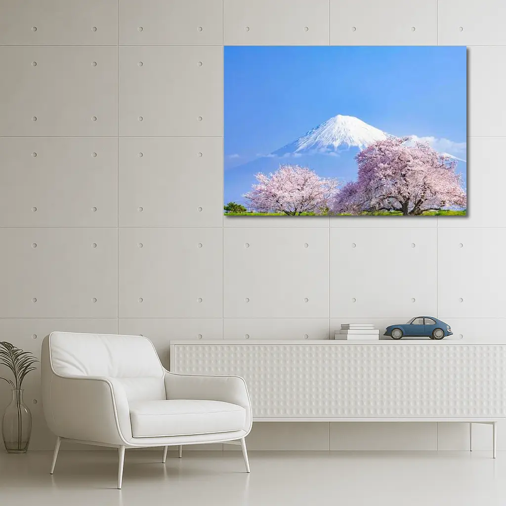 Mount Fuji Cherry Blossoms Blue Sky Japan – Wall Art