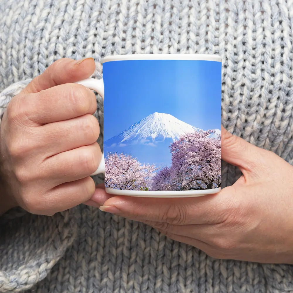 Mount Fuji Cherry Blossoms Blue Sky Japan – Mugs