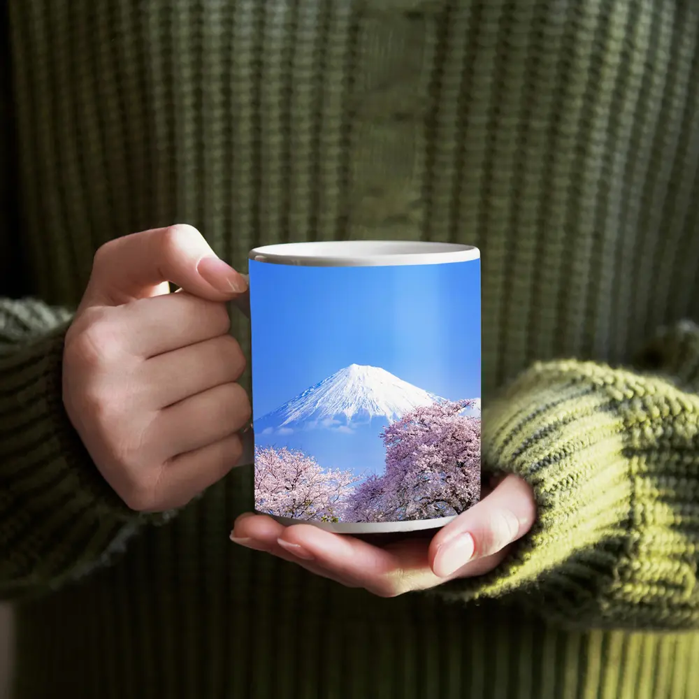 Mount Fuji Cherry Blossoms Blue Sky Japan – Mugs