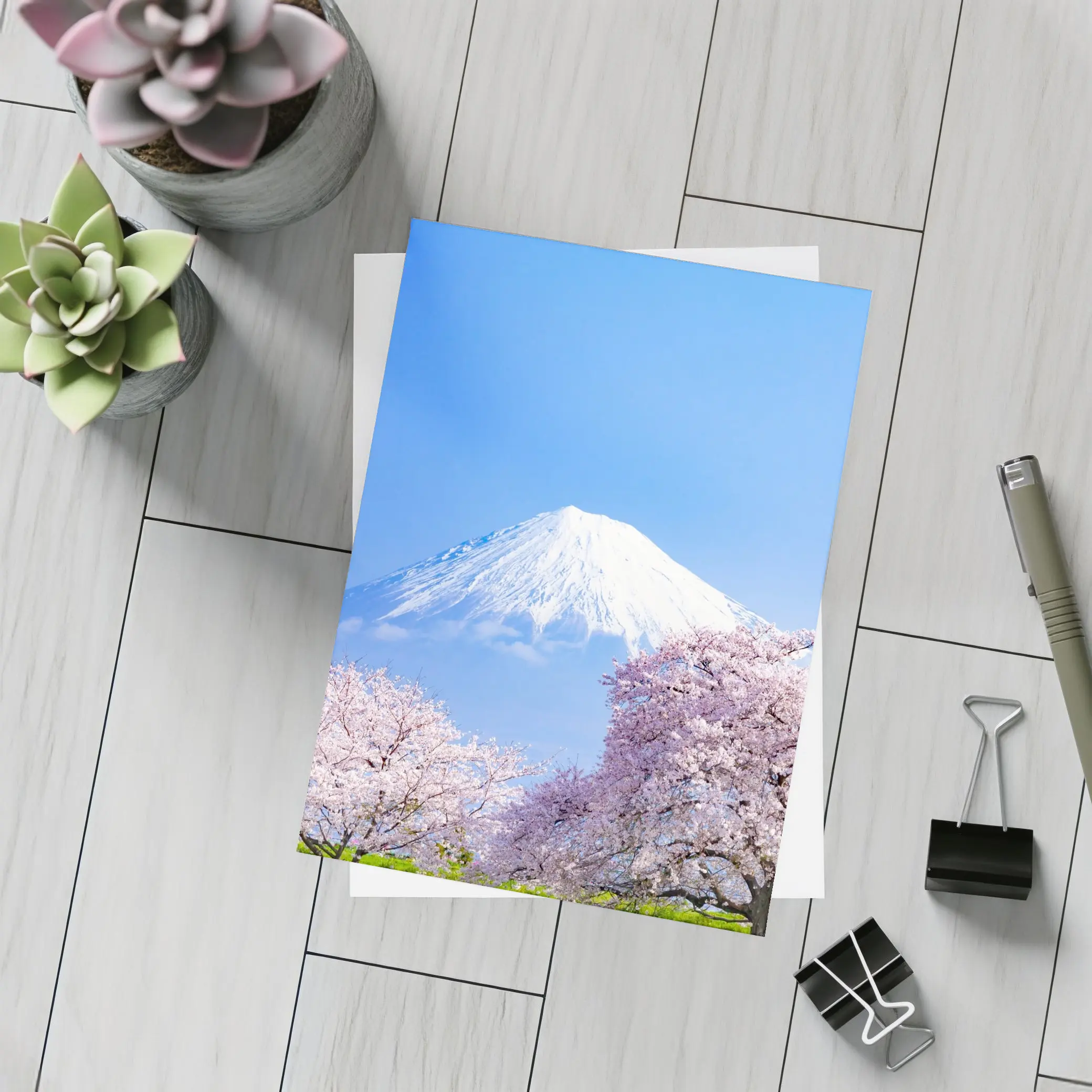 Mount Fuji Cherry Blossoms Blue Sky Japan – Postcards