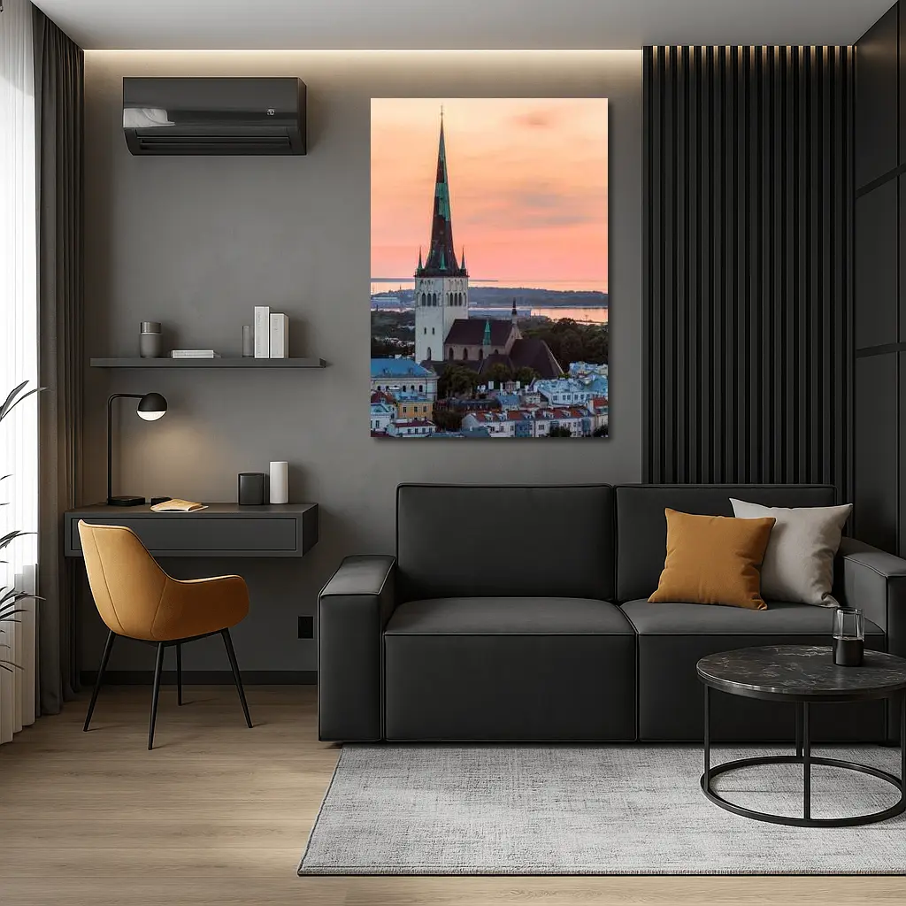 Tallinn Old Town Church Sunset Sky – Wall Art