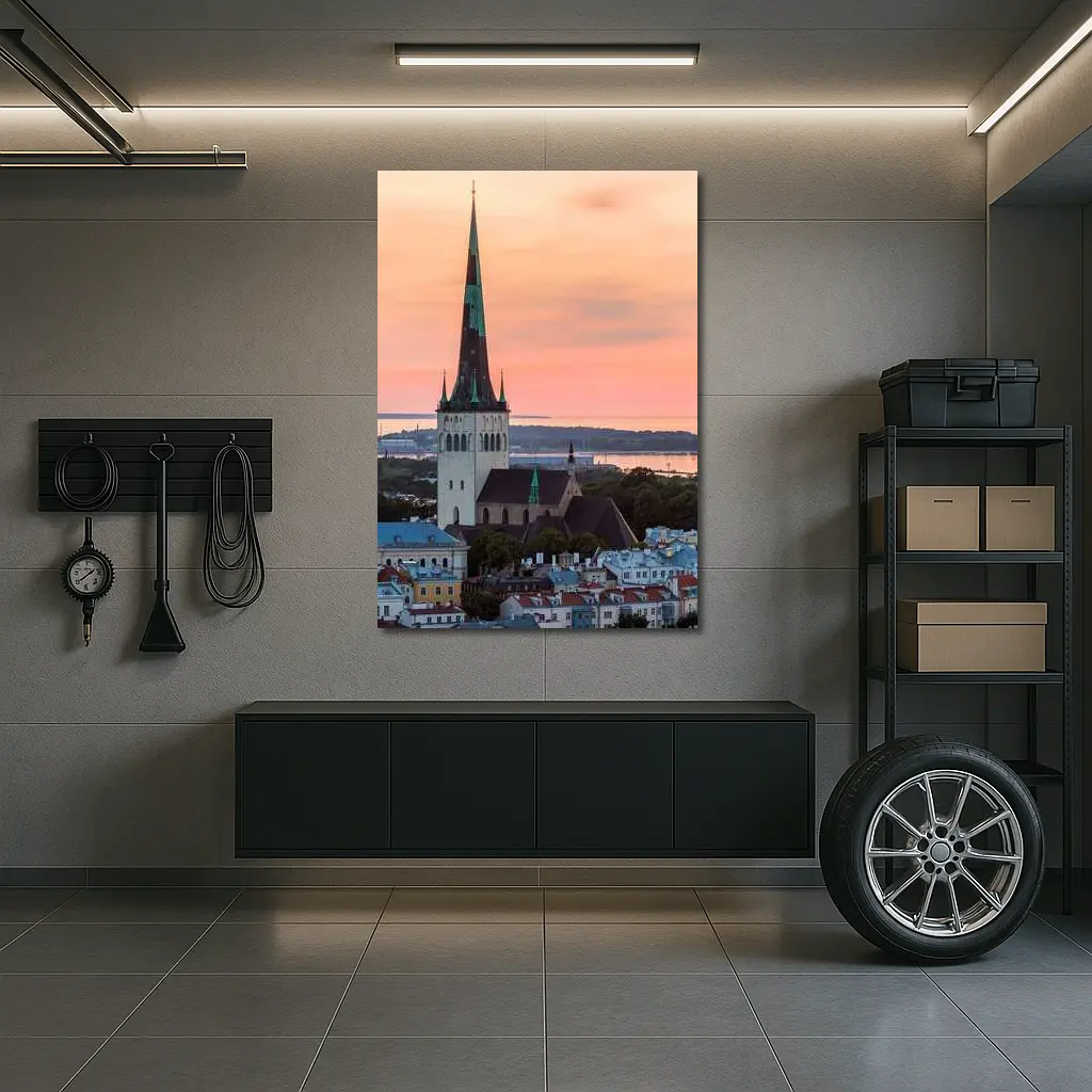 Tallinn Old Town Church Sunset Sky – Wall Art