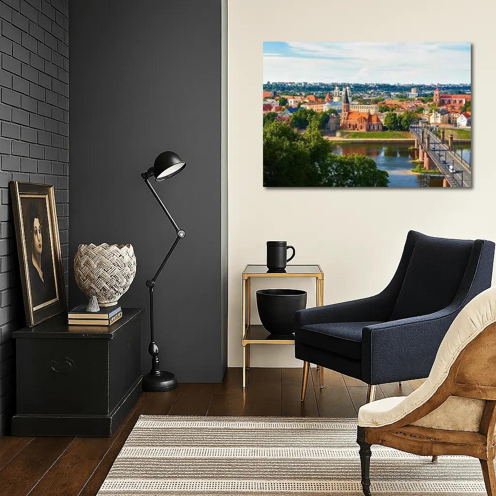 Kaunas Old Town River Bridge Aerial View – Wall Art