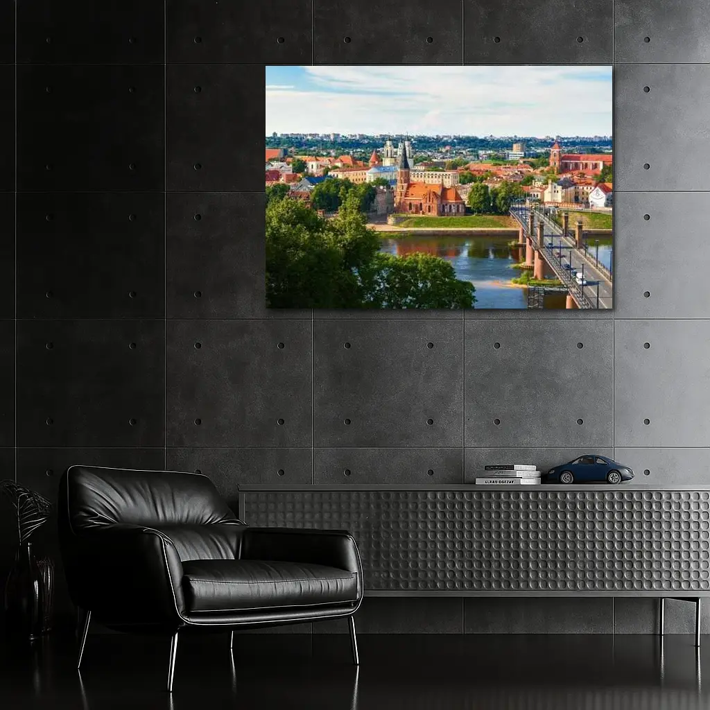 Kaunas Old Town River Bridge Aerial View – Wall Art