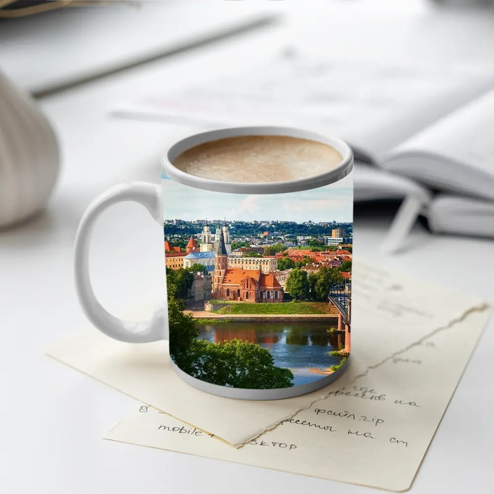Kaunas Old Town River Bridge Aerial View – Mugs