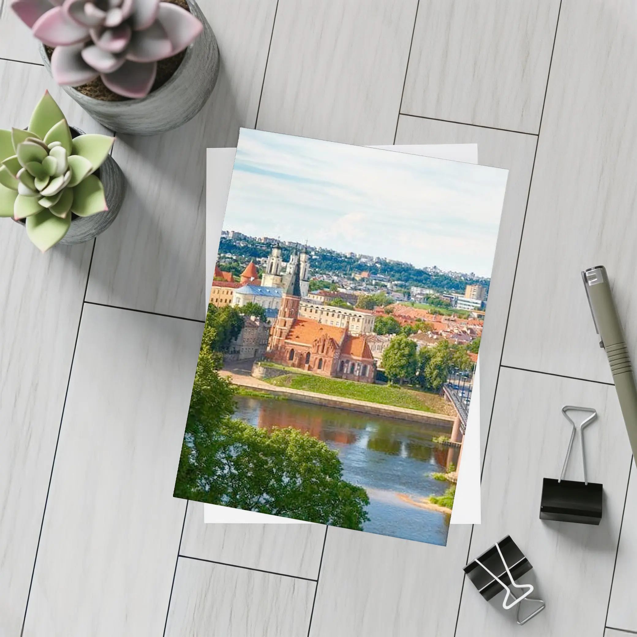 Kaunas Old Town River Bridge Aerial View – Postcards