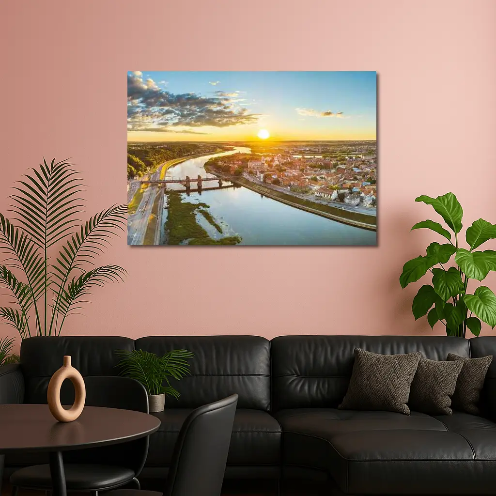 Kaunas City Aerial View Golden Sunset – Wall Art
