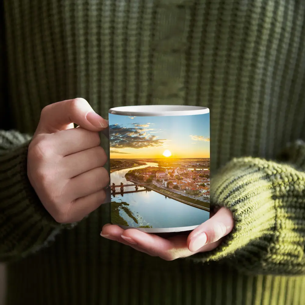 Kaunas City Aerial View Golden Sunset – Mugs