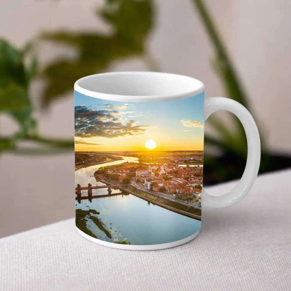 Kaunas City Aerial View Golden Sunset – Mugs