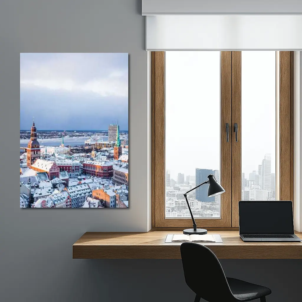 Riga Old Town Snowy Winter Aerial View – Wall Art