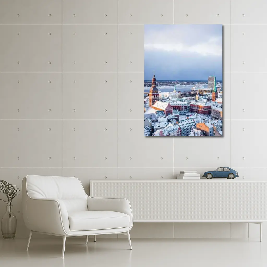 Riga Old Town Snowy Winter Aerial View – Wall Art