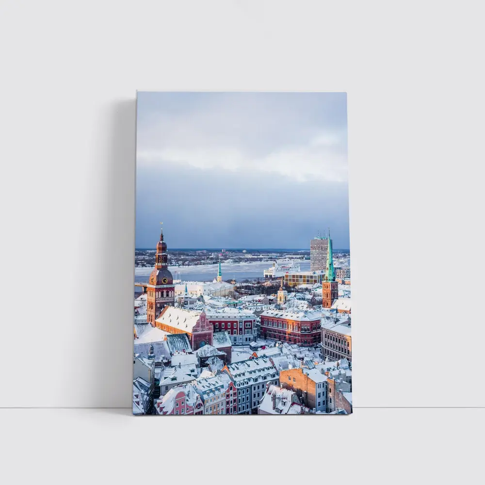 Riga Old Town Snowy Winter Aerial View – Wall Art
