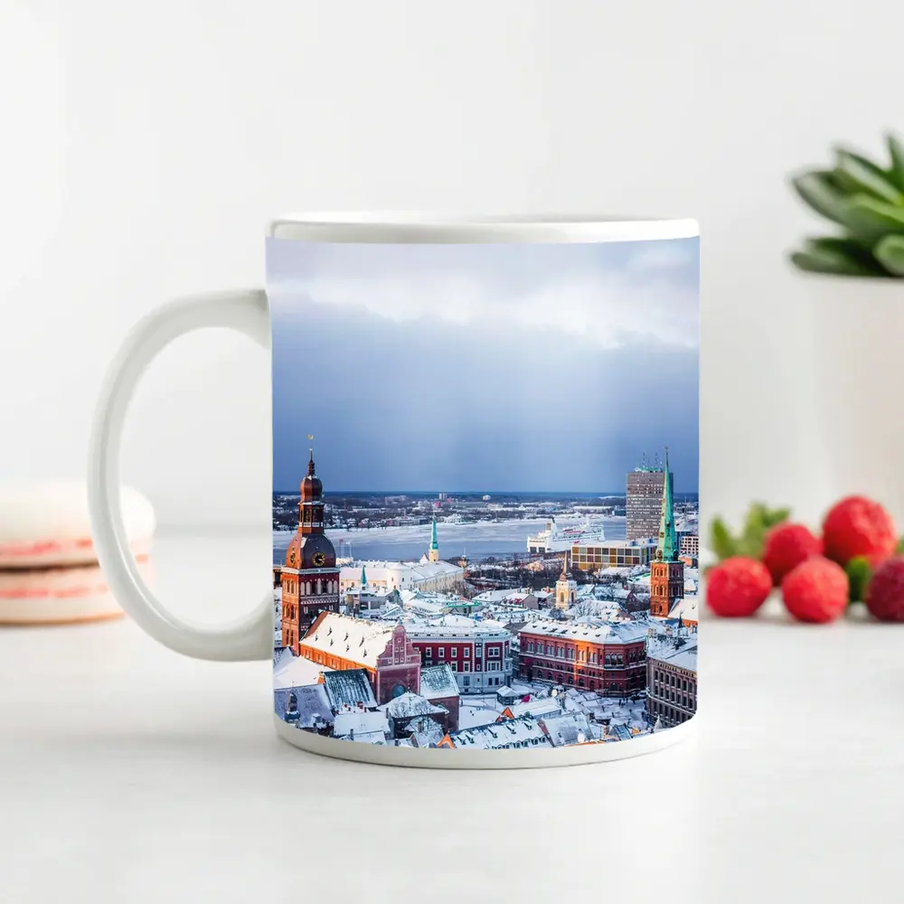 Riga Old Town Snowy Winter Aerial View – Mugs