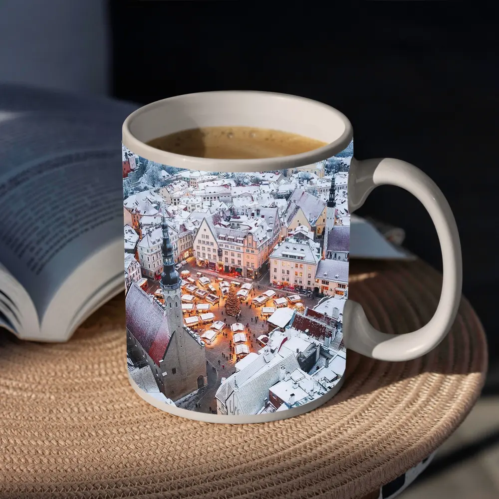 Tallinn Old Town Christmas Market Winter Aerial – Mugs
