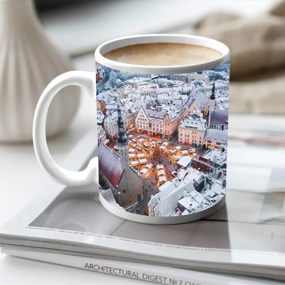 Tallinn Old Town Christmas Market Winter Aerial – Mugs