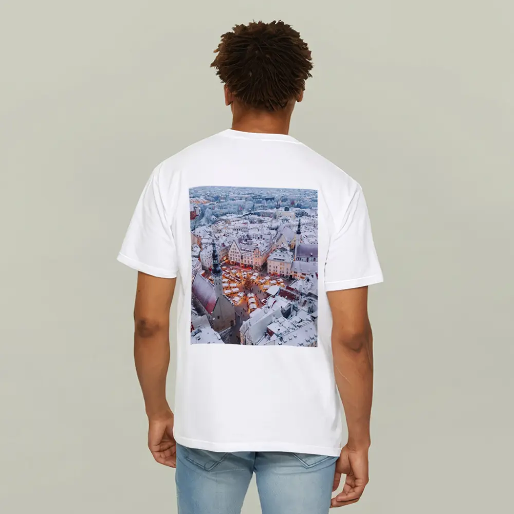 Tallinn Old Town Christmas Market Winter Aerial – T-Shirts