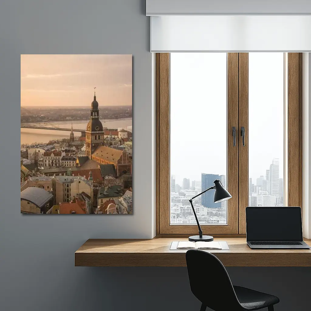 Riga Old Town Cathedral Aerial Dusk View – Wall Art