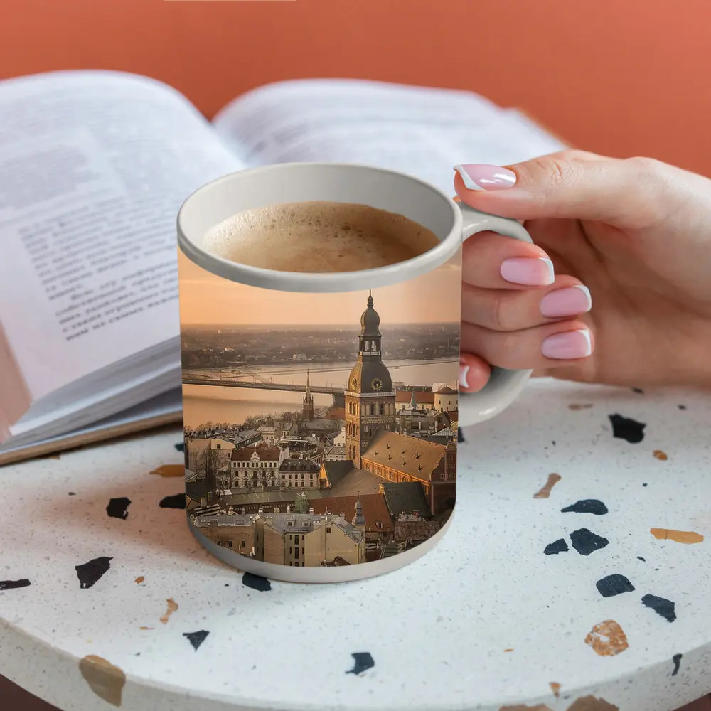 Riga Old Town Cathedral Aerial Dusk View – Mugs