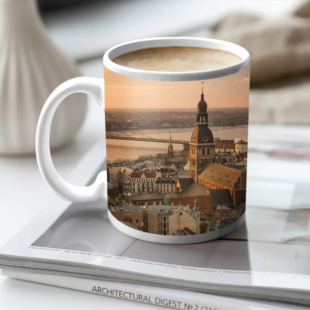 Riga Old Town Cathedral Aerial Dusk View – Mugs