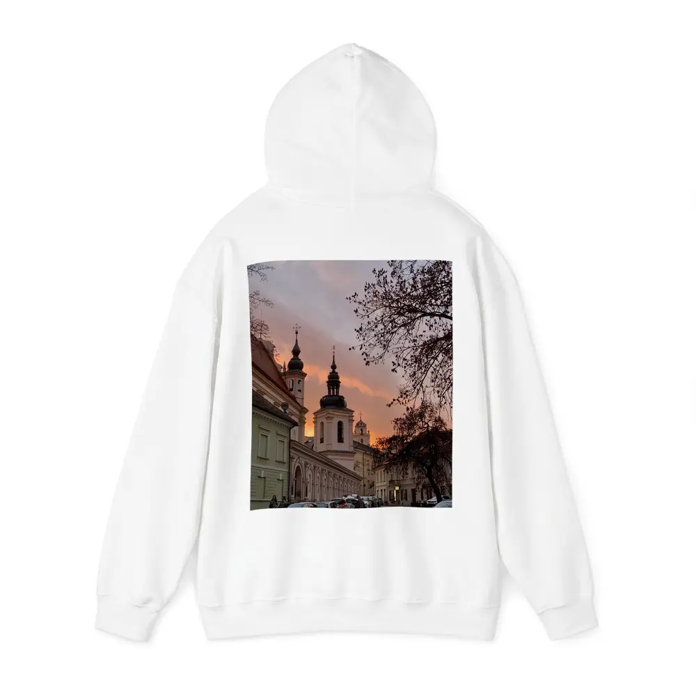 Church Towers Glowing Sunset Sky Street – Hoodies