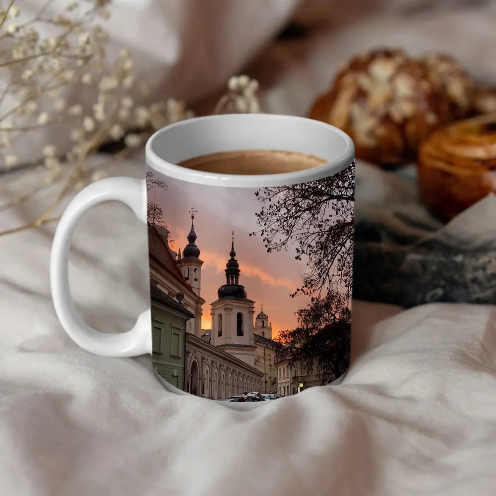 Church Towers Glowing Sunset Sky Street – Mugs