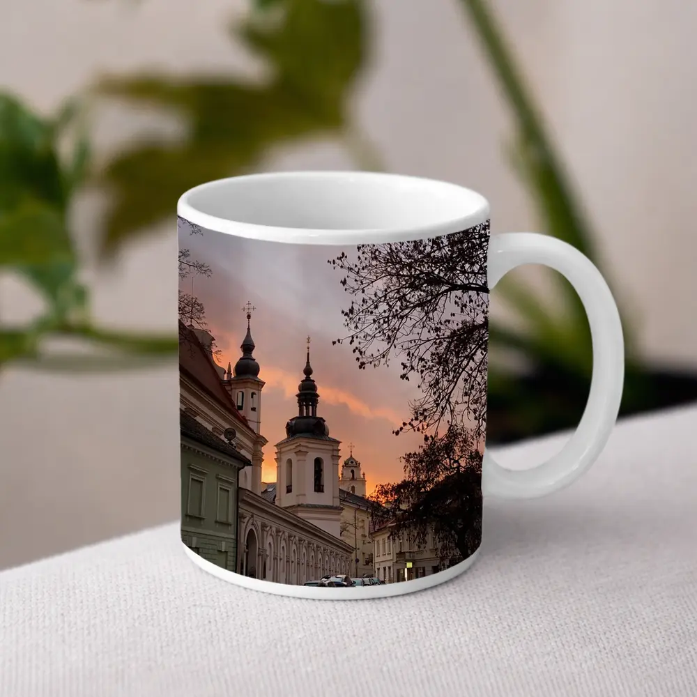Church Towers Glowing Sunset Sky Street – Mugs