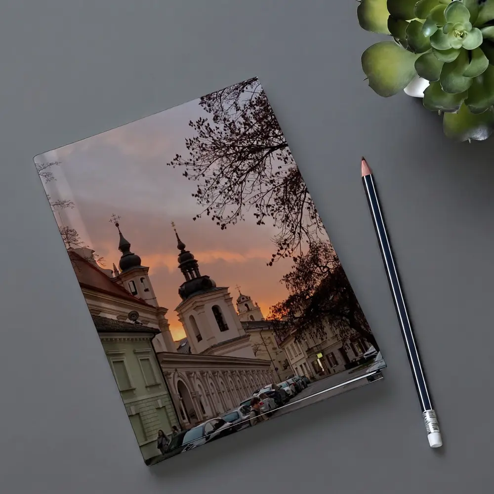 Church Towers Glowing Sunset Sky Street – Notebooks