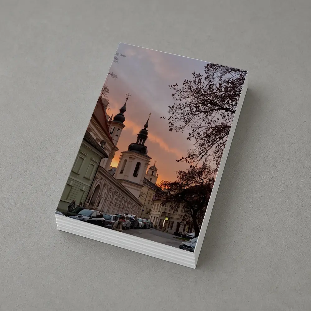 Church Towers Glowing Sunset Sky Street – Postcards