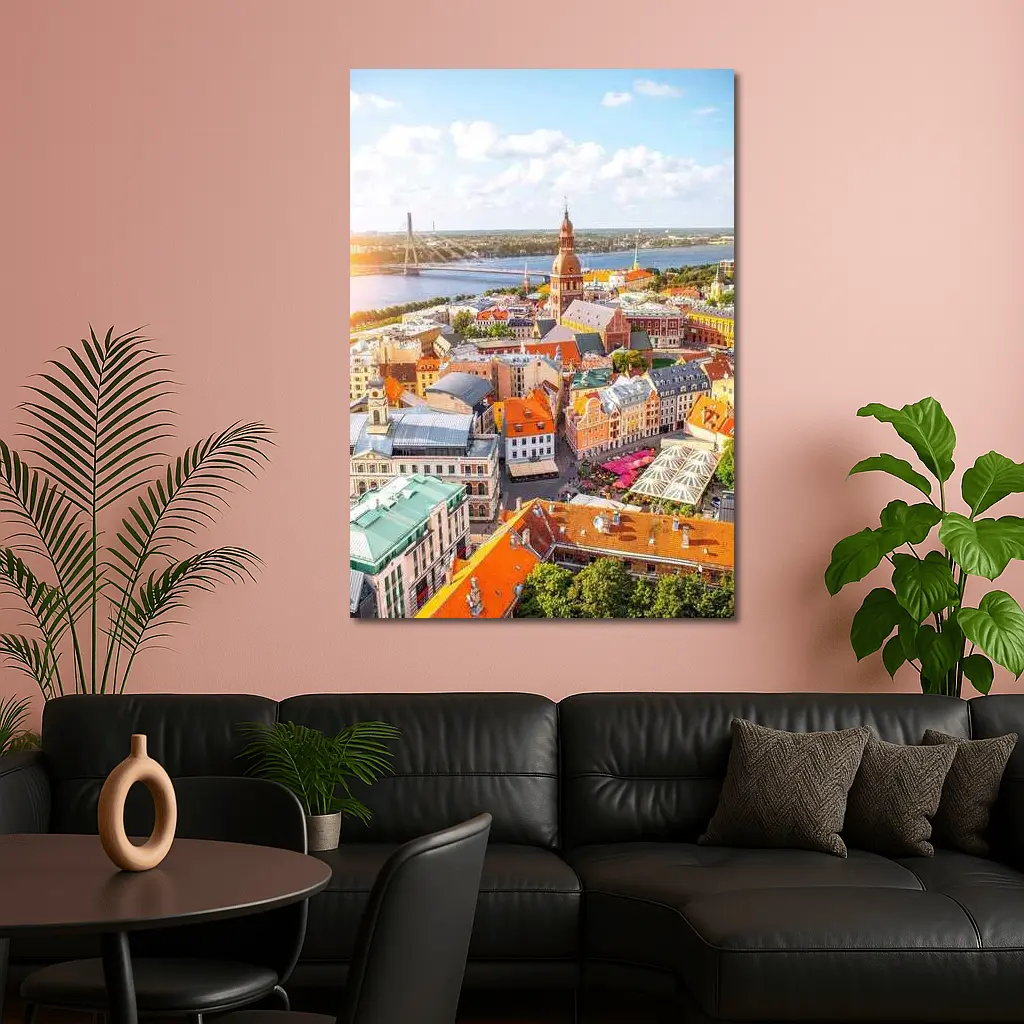 Riga Old Town Aerial View River Bridge – Wall Art