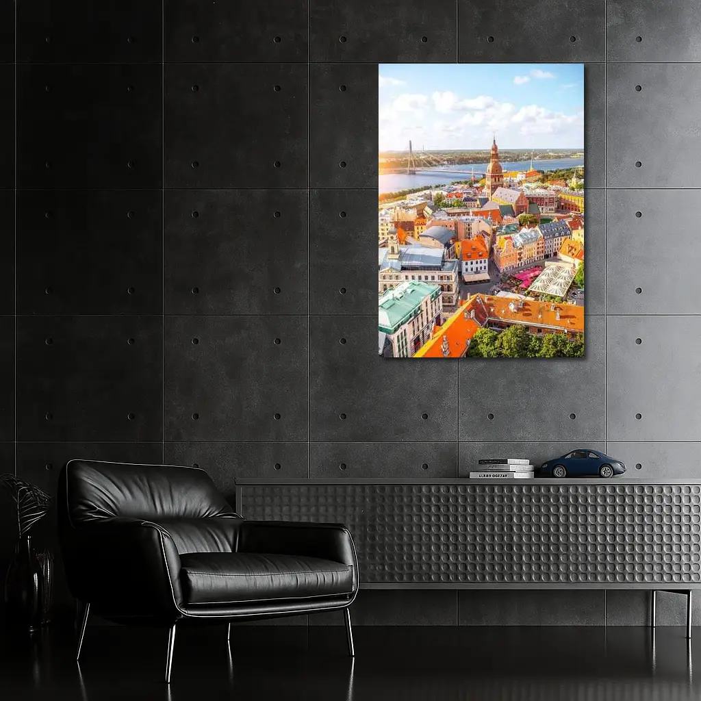 Riga Old Town Aerial View River Bridge – Wall Art