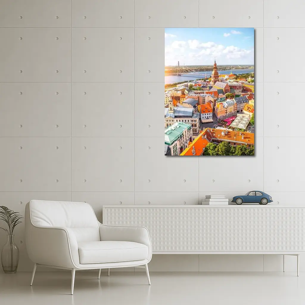 Riga Old Town Aerial View River Bridge – Wall Art